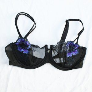 Victoria's Secret Mesh Bra. 34C. Black. Purple Flower. NWT